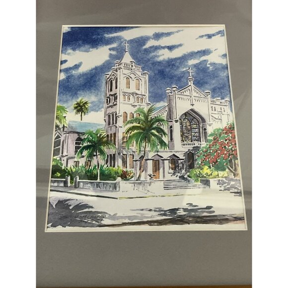 George K. Salhofer Signed Print – Cathedral with Palm Trees – Framed - Picture 2 of 5